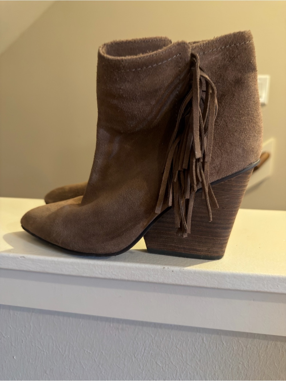 Isola Brown Suede Fringe Ankle Booties size 8